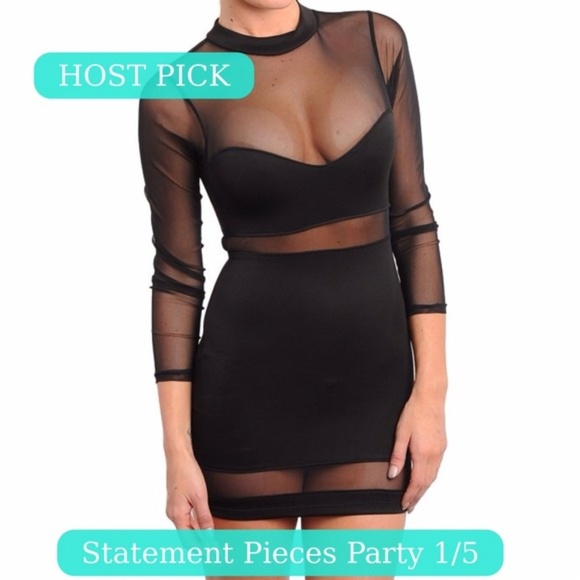 🎉Host Pick🎉 Black Mesh Long Sleeve Dress (LBD) - Picture 3 of 3